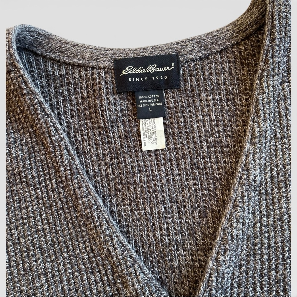 Men’s Eddie Bauer Gray Knit Sweater Vest Button Front V-Neck Cotton Large L - Picture 2 of 6